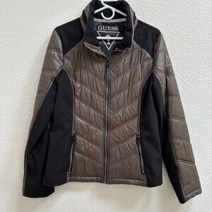 Women's Vintage Guess Puffer Jacket, Black and Brown, Size Large
